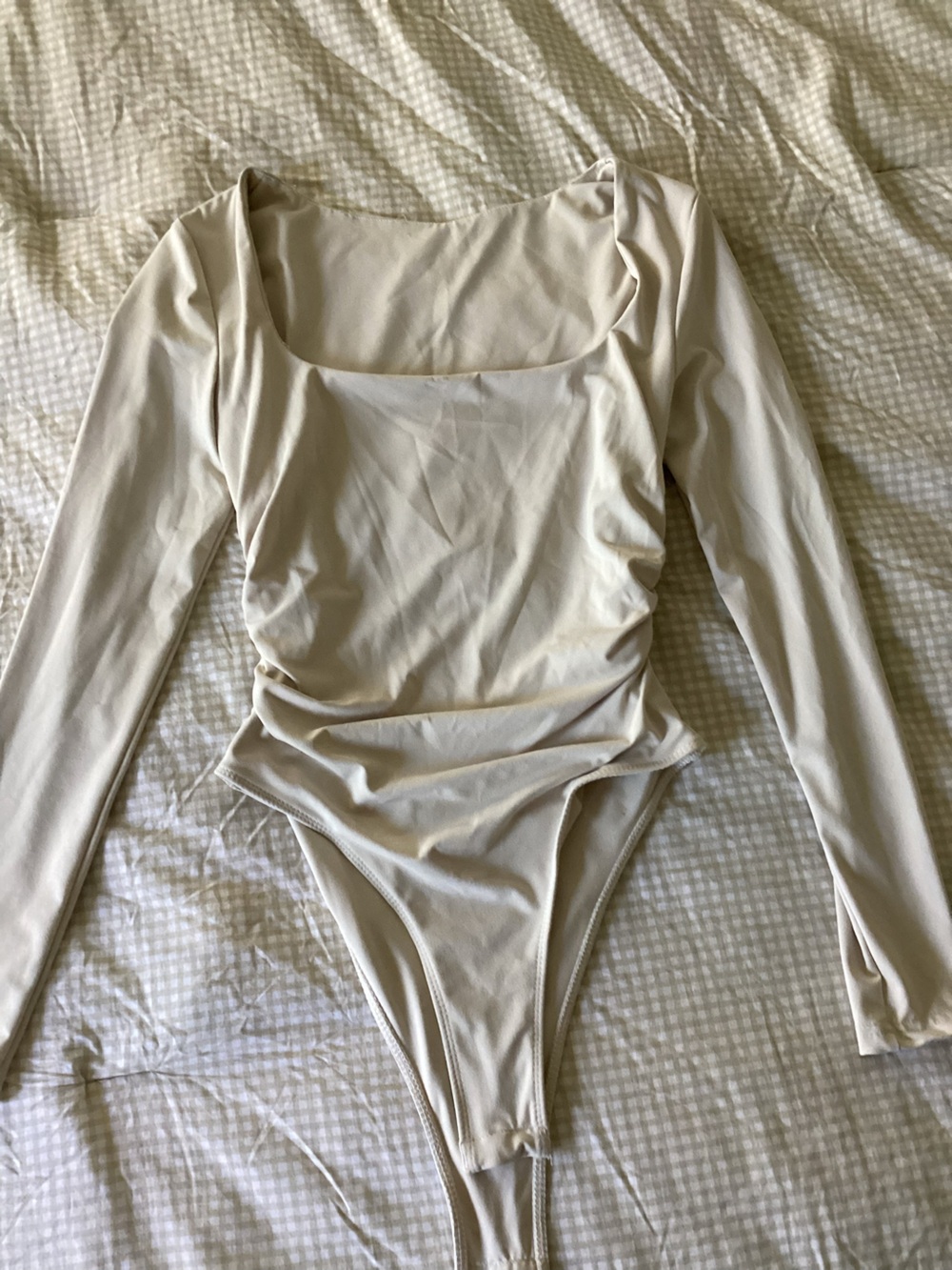 Square Neck Long-Sleeve Bodysuit in Cream